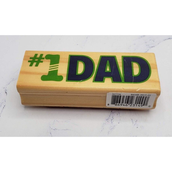 Recollections Number One Dad Bold Script Wood Mounted Rubber Stamp - Picture 1 of 7